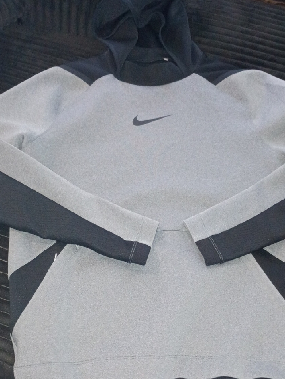 Nike Pro Grey and Black Colorblock Hoodie with Swoosh